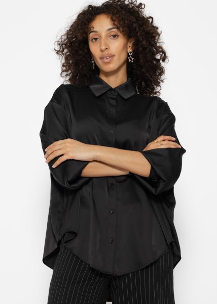 Oversize satin blouse - black