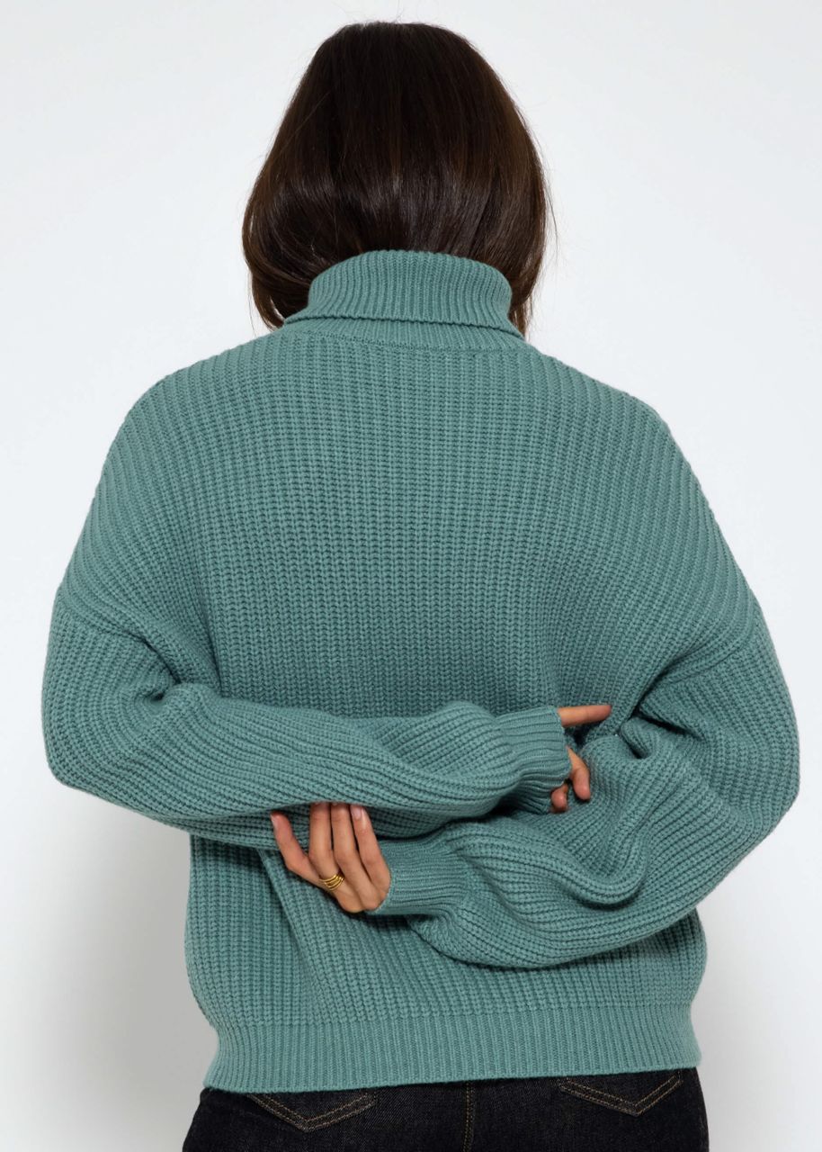 Cable knit turtleneck jumper - green