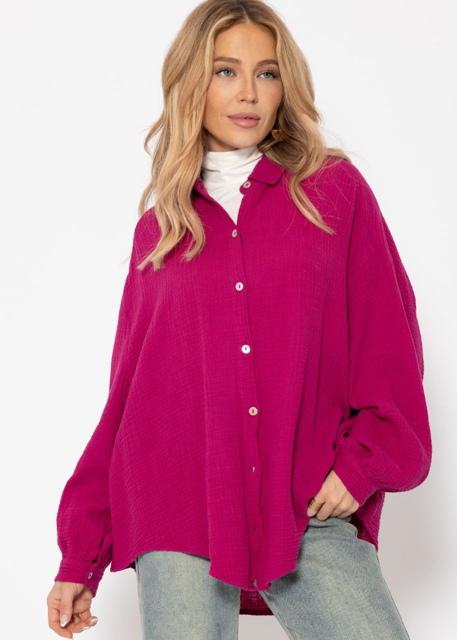 Muslin blouse oversize, short, fuchsia