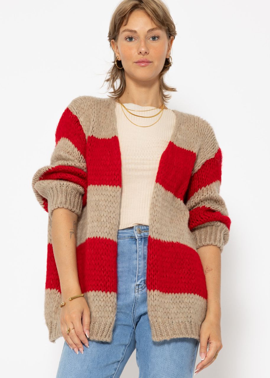 Striped oversize cardigan - taupe-red