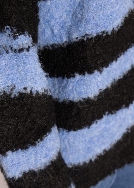 Bouclé-Pullover mit Musterung, schwarz/hellblau
