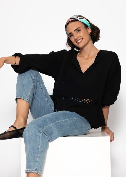Muslin blouse with peplum - black