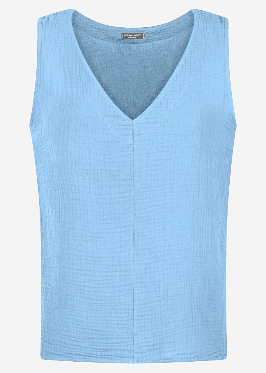 Muslin top with V-neck - light blue