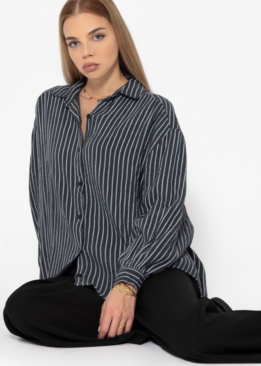 Oversize muslin blouse with light stripes - grey