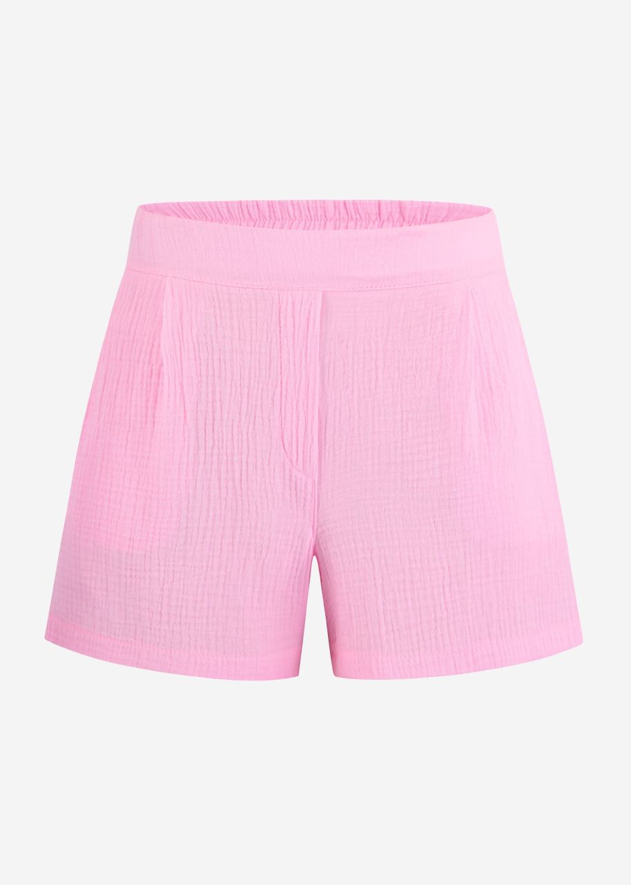 Muslin shorts with wide waistband - baby pink