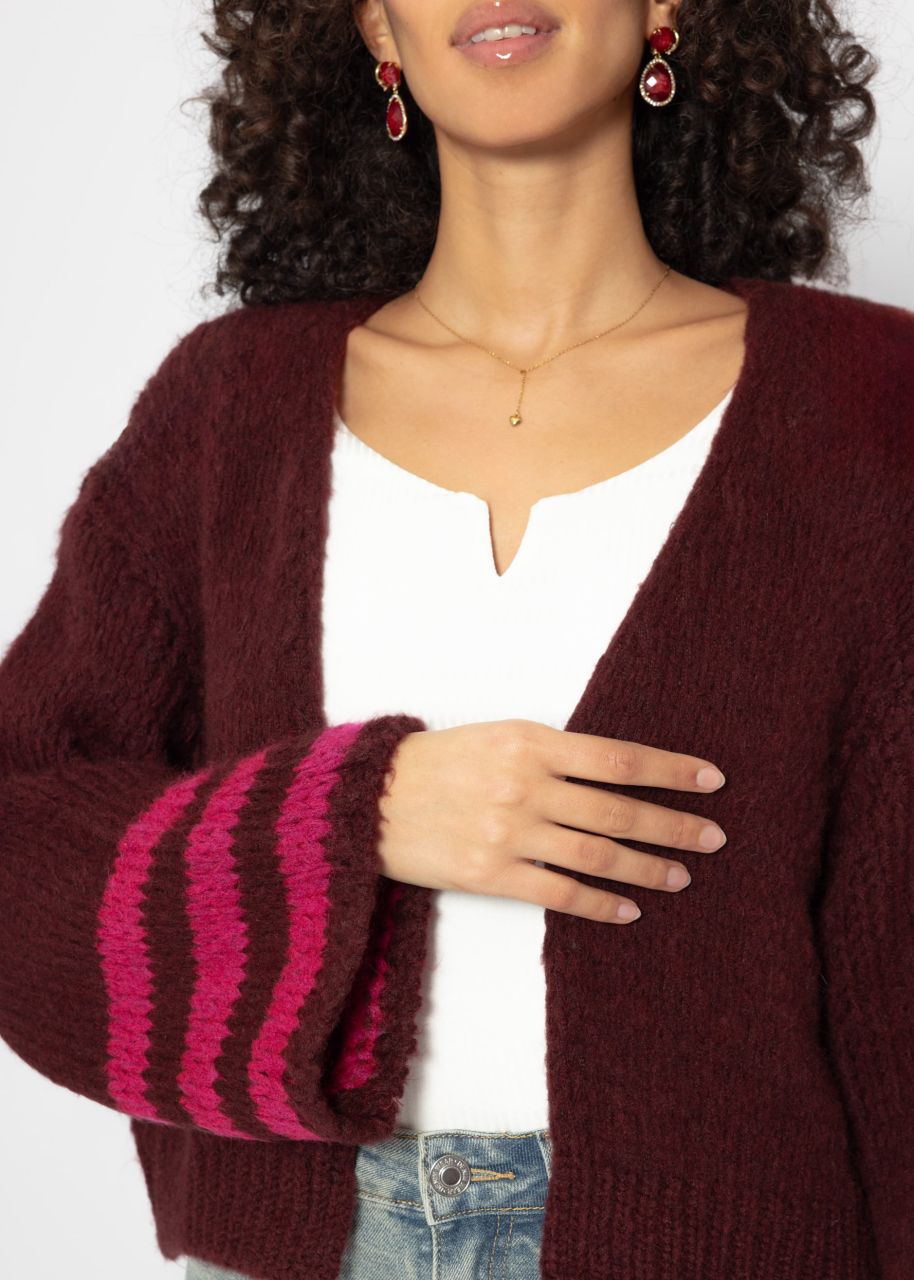 Cardigan with striped cuffs - burgundy