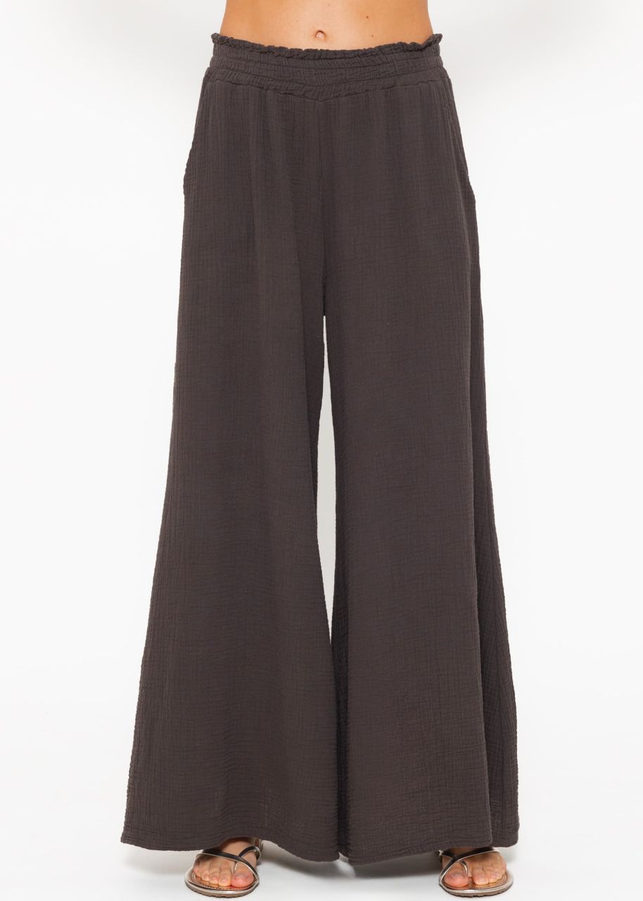 Muslin pants with wide leg - espresso