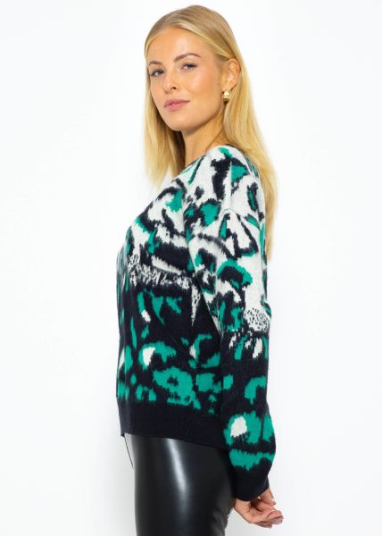 Knitted jumper with leopard pattern - green