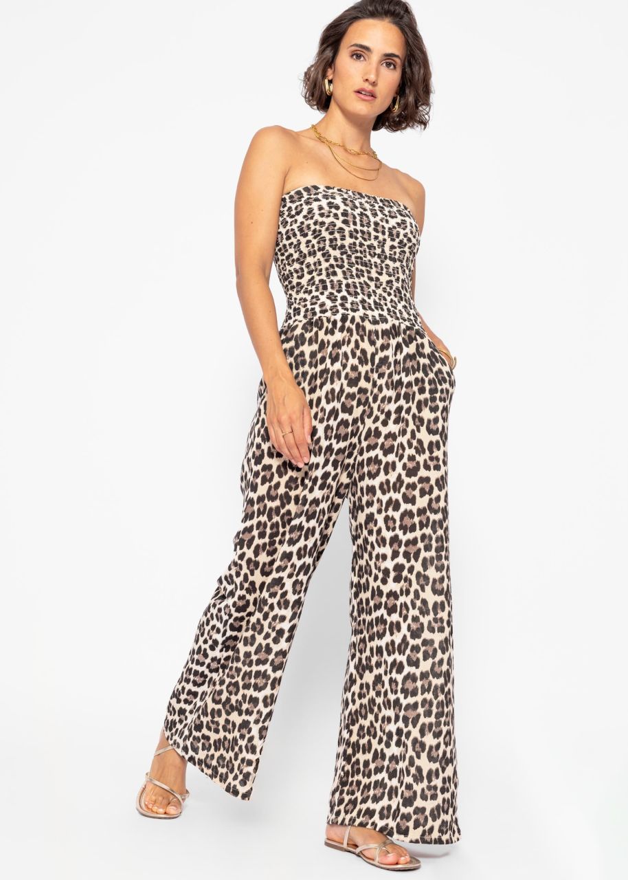 Off-the-shoulder jumpsuit with leo print - offwhite