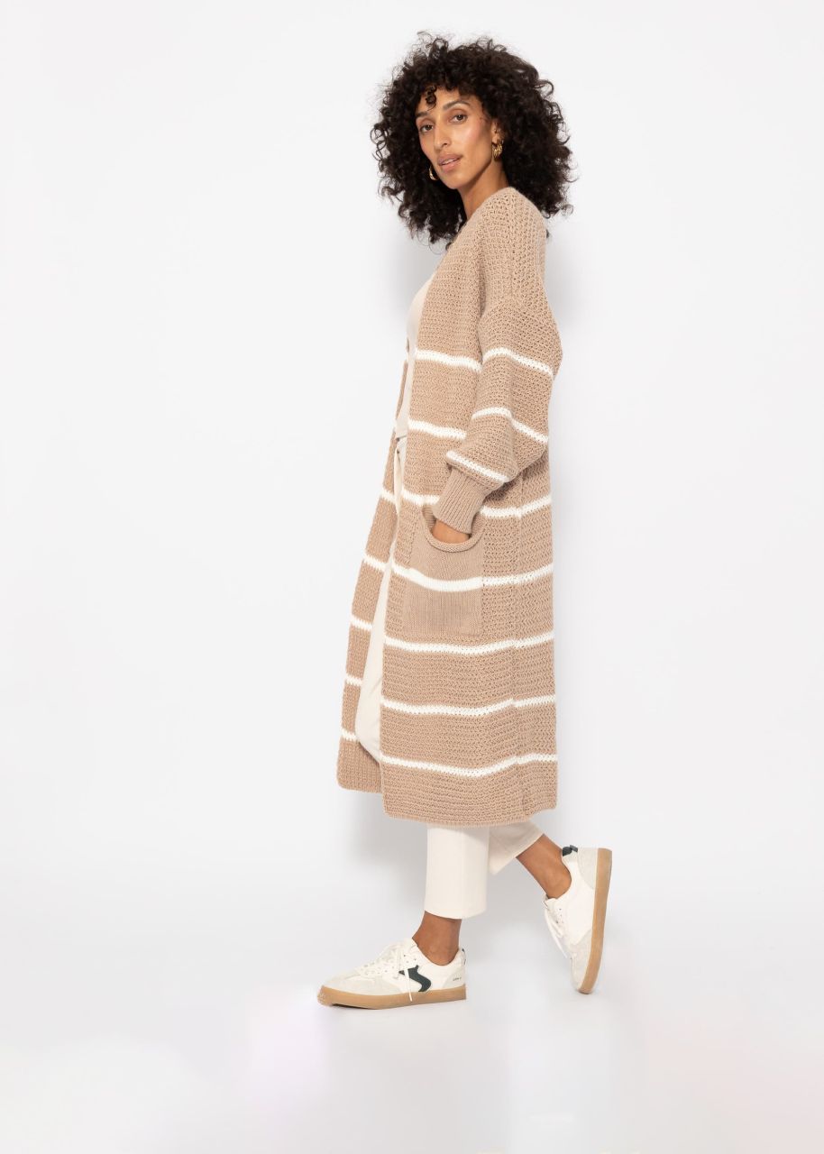 Long cardigan with stripes - beige-offwhite