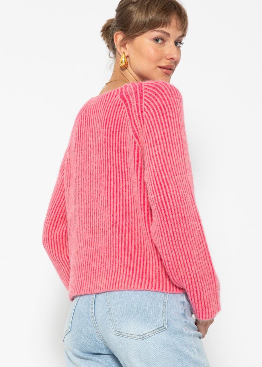 Two-coloured ribbed jumper - pink-fuchsia