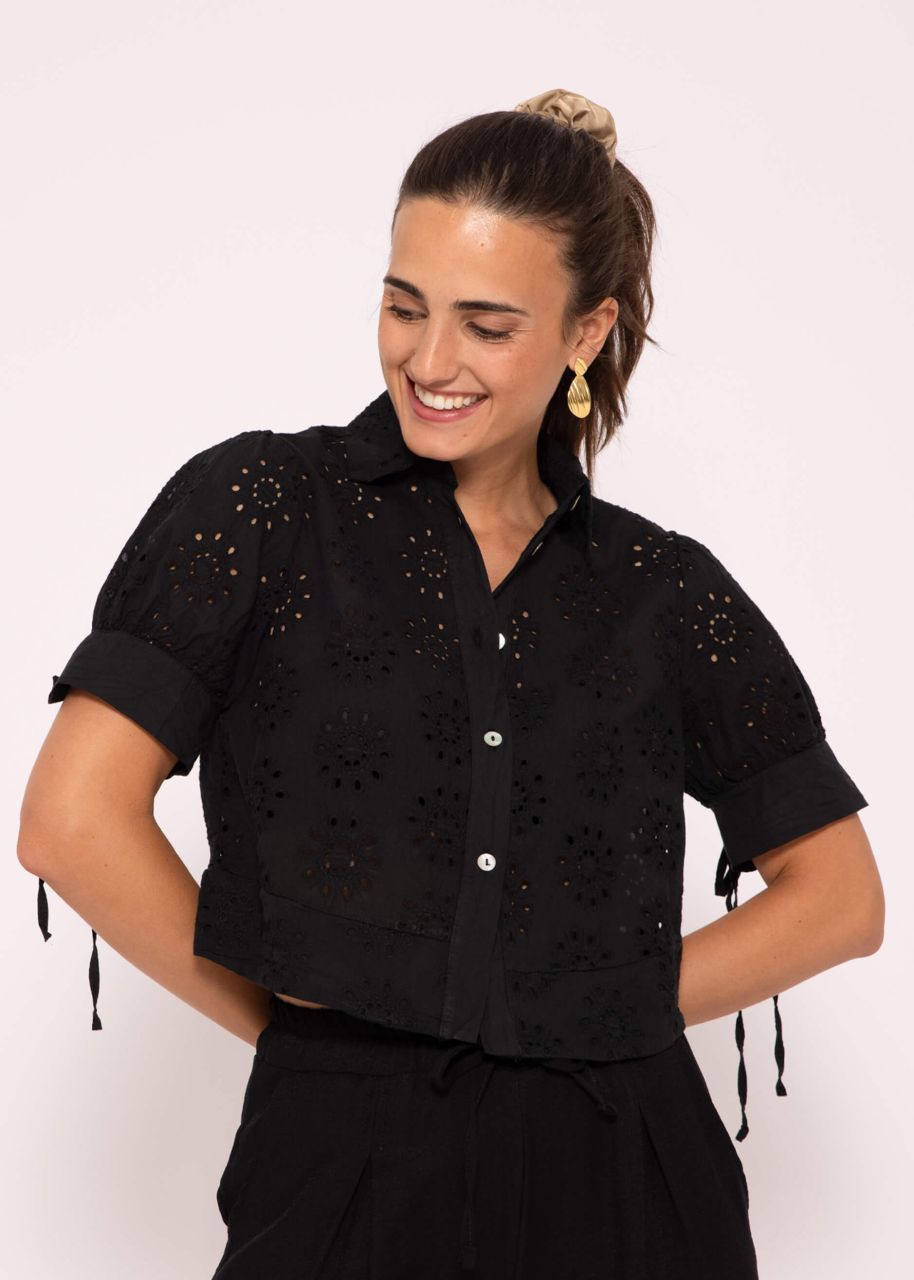 Short sleeve lace blouse, black