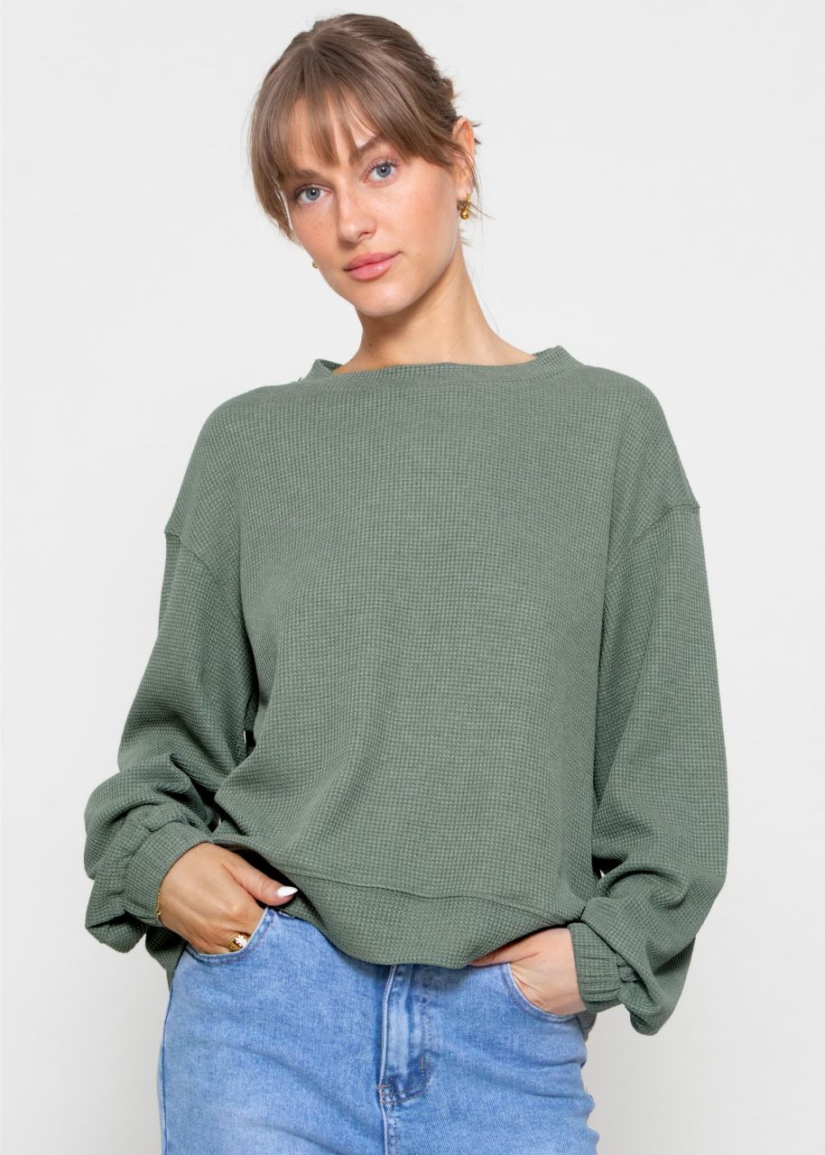 Long-sleeved shirt in waffle piqué - green