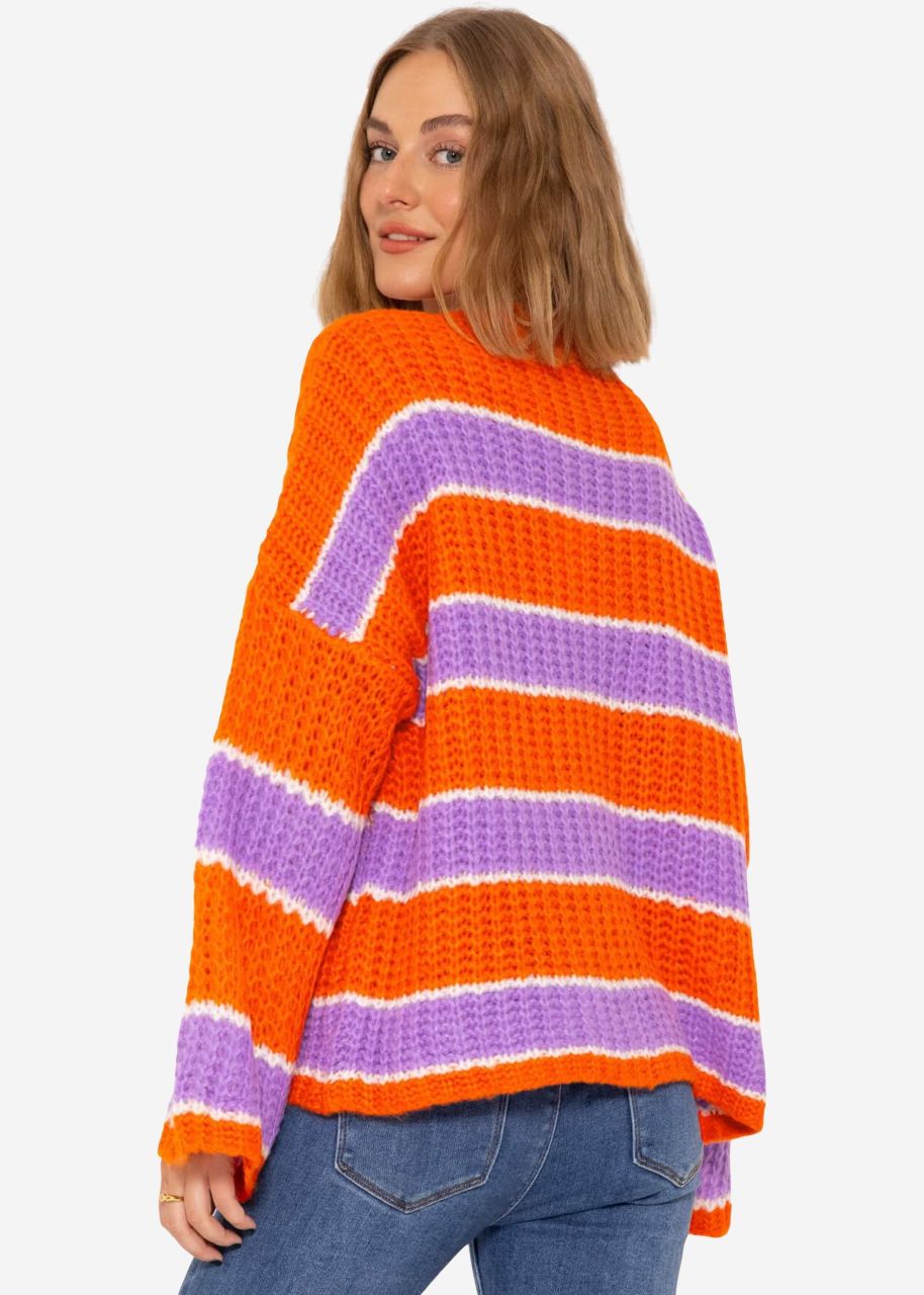 Oversize jumper with stripes - orange-purple-white