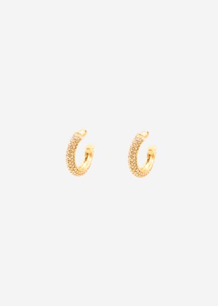 Hoop earrings with rhinestones - gold