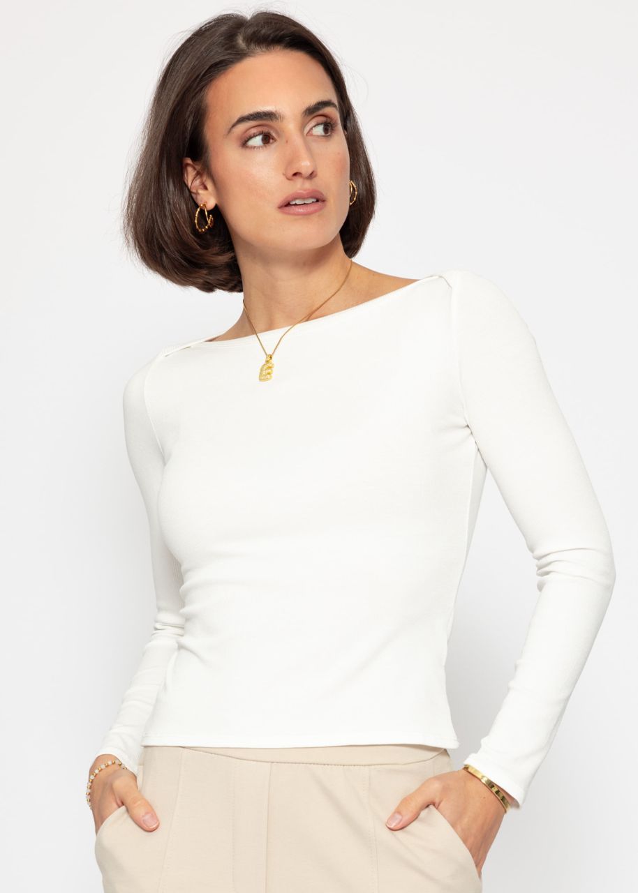 Long-sleeved shirt with boat neckline - offwhite