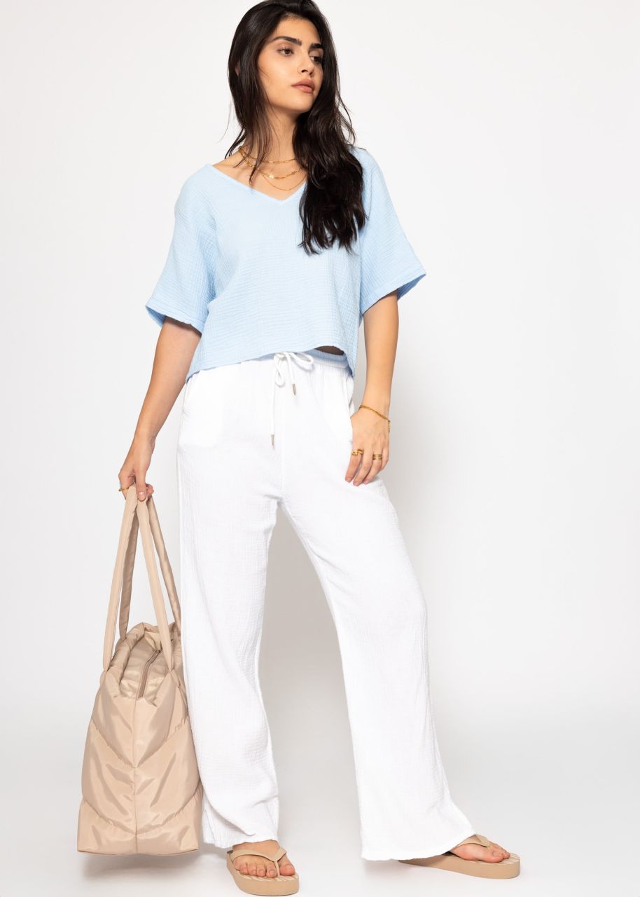 Muslin shirt with V-neck - light blue