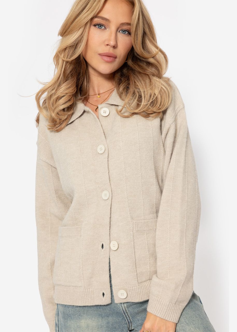 Cardigan with collar and button placket - beige