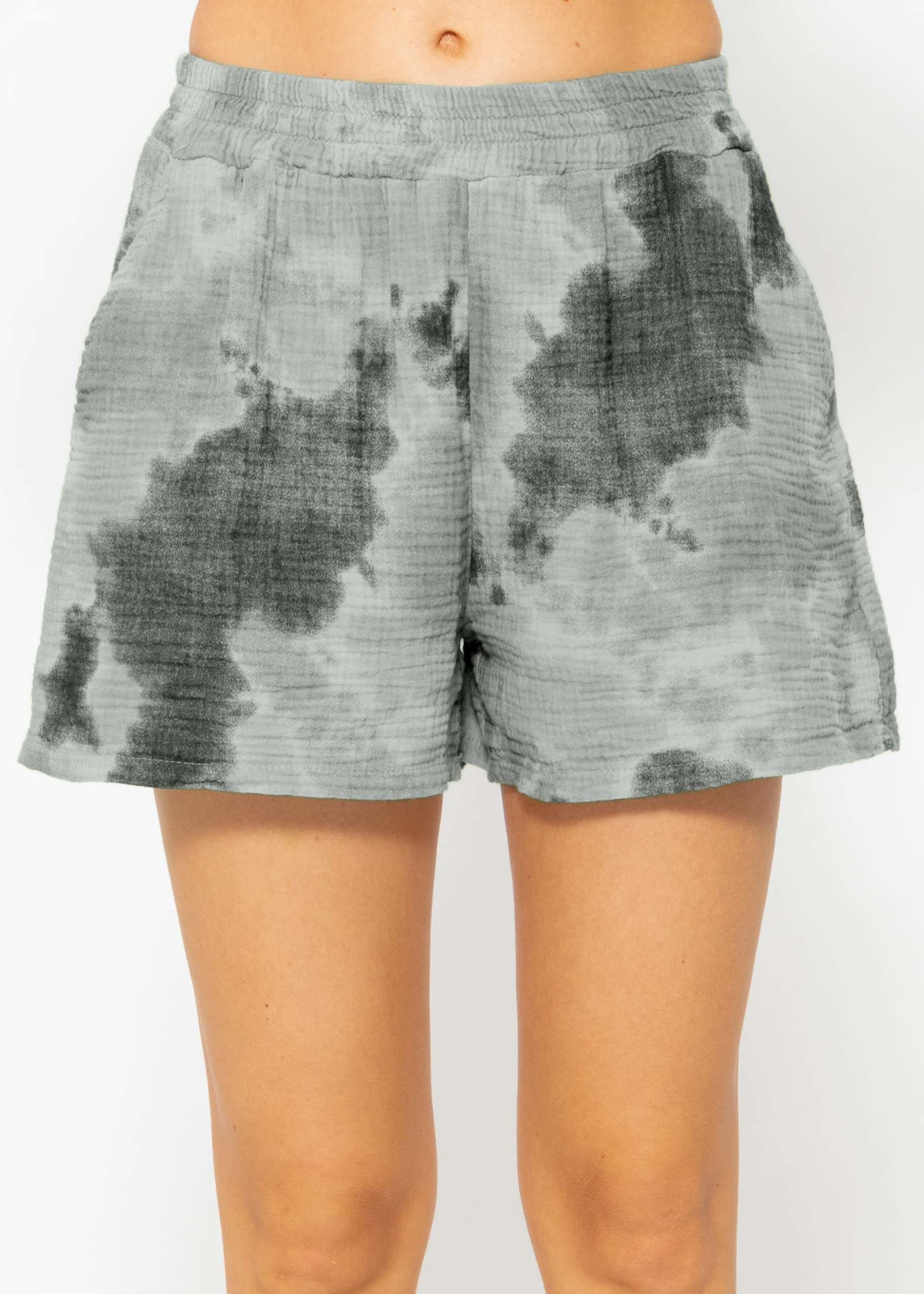 Muslin shorts with print - grey-khaki