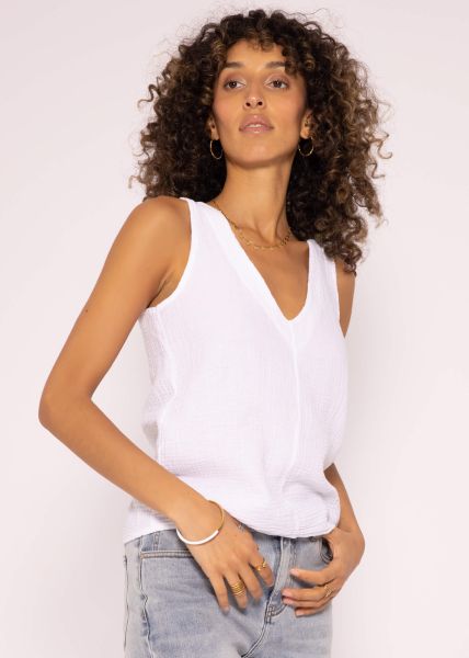 Muslin top with V-neck, white