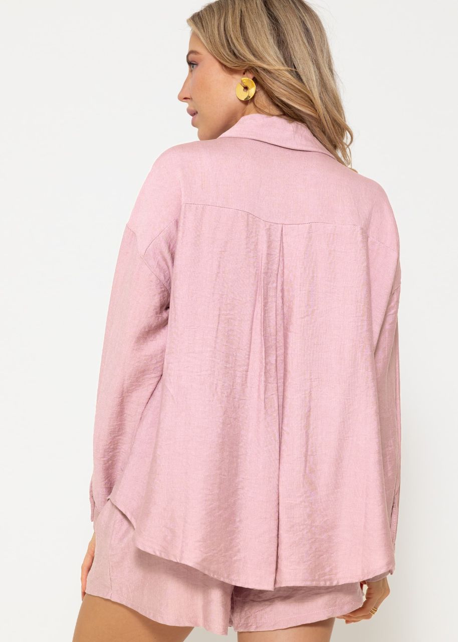 Oversize viscose blouse with breast pocket - dusky pink