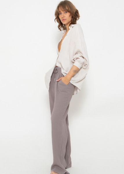 Muslin blouse oversize, short, light beige