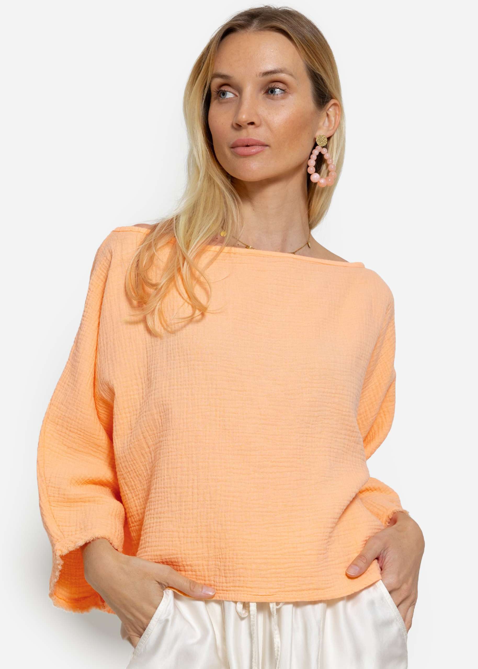 Muslin shirt with frayed cuffs - peach