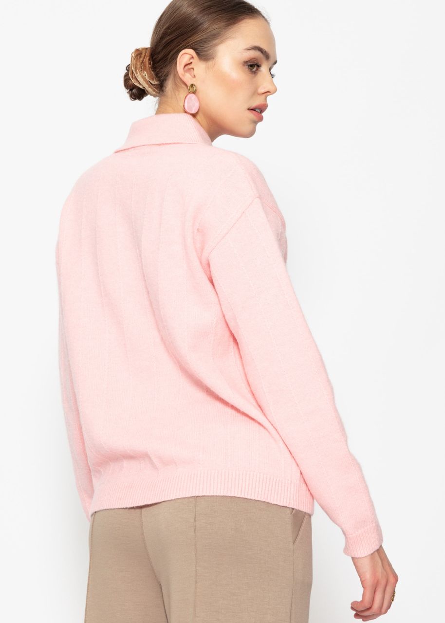 Cardigan with collar and button placket - pink