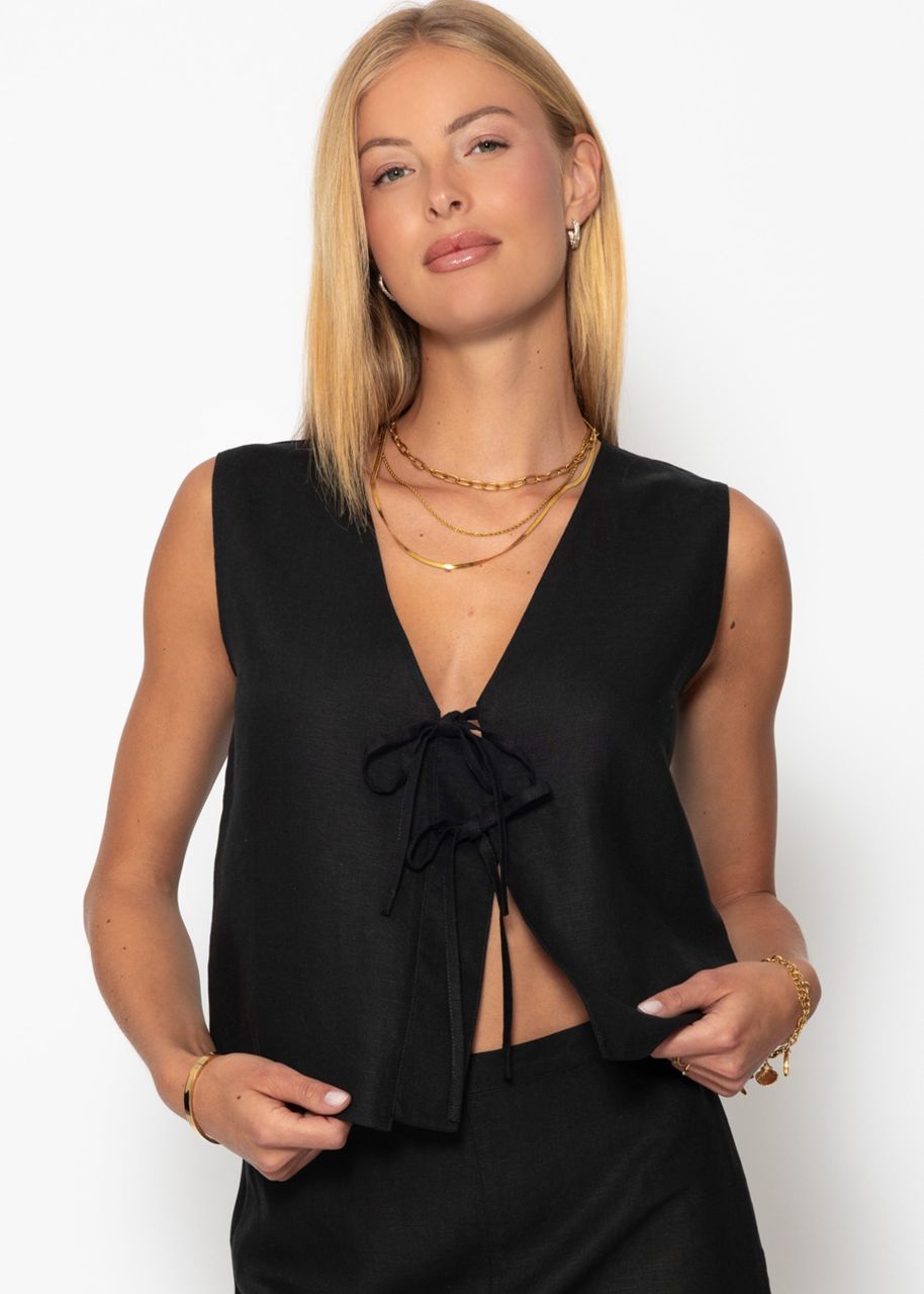 Linen top with bow fastening - black