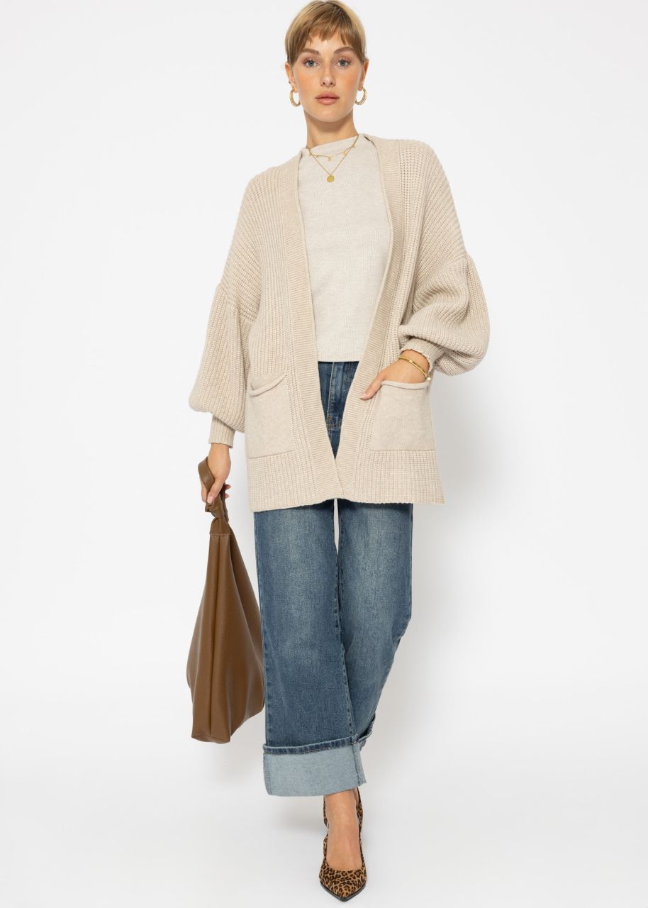 Knitted cardigan with pockets - beige