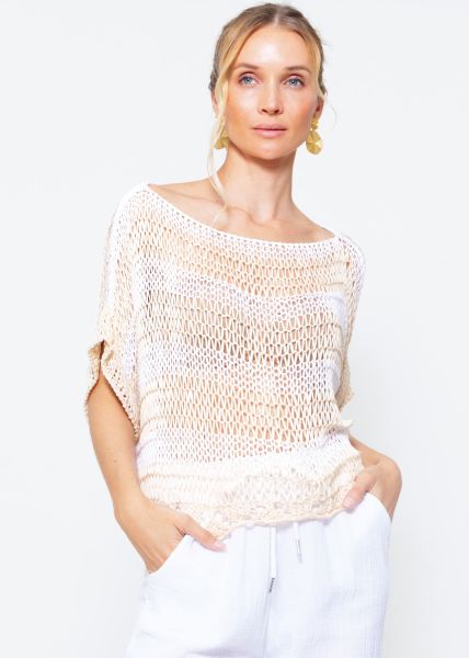 Chunky striped crop jumper - beige and white