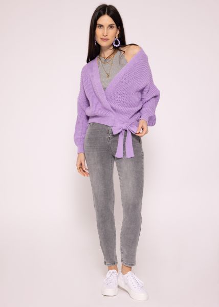 Ribbed cardigan to tie, lilac