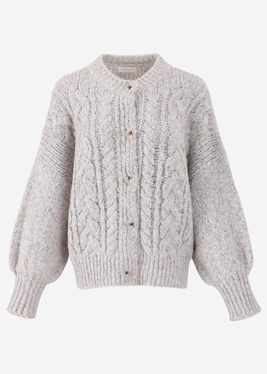 Super fluffy cardigan with cable knit pattern - light grey