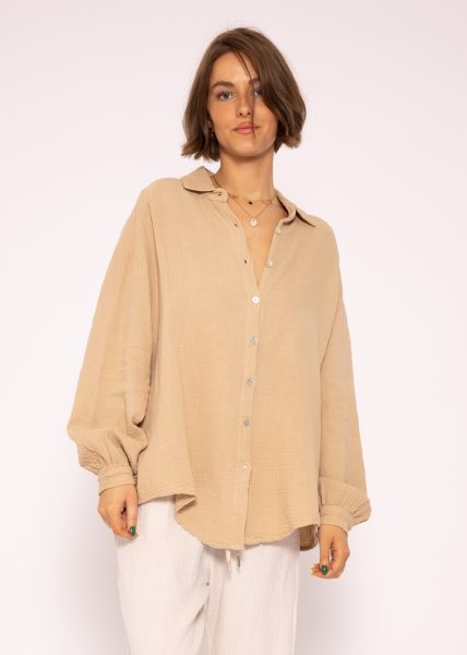 Muslin blouse oversize, short, caramell