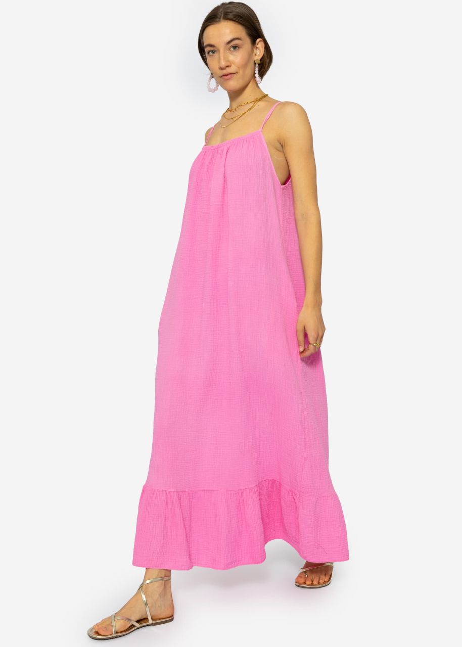 Muslin maxi strap dress with pockets - pink