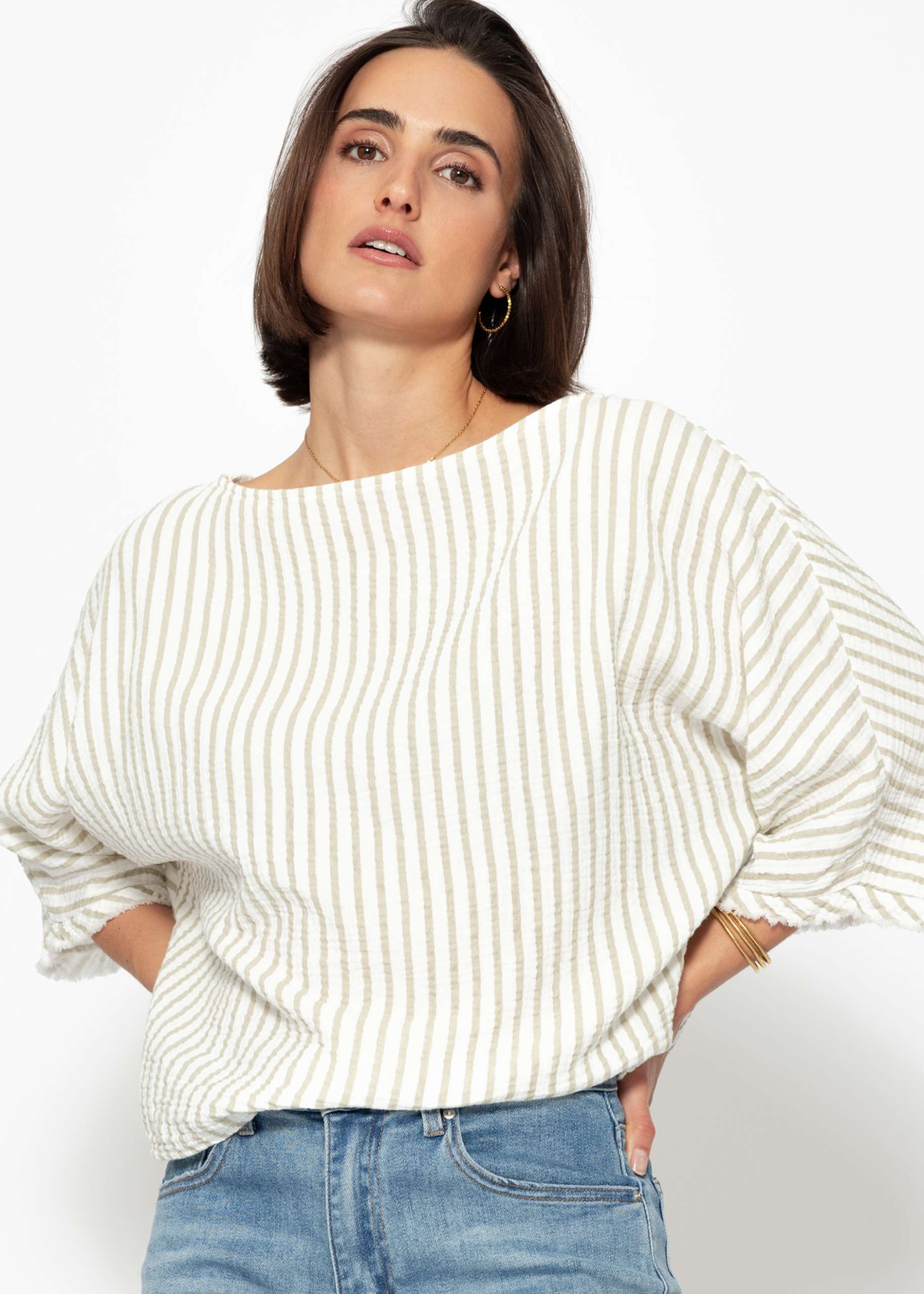 Striped oversize muslin shirt - beige