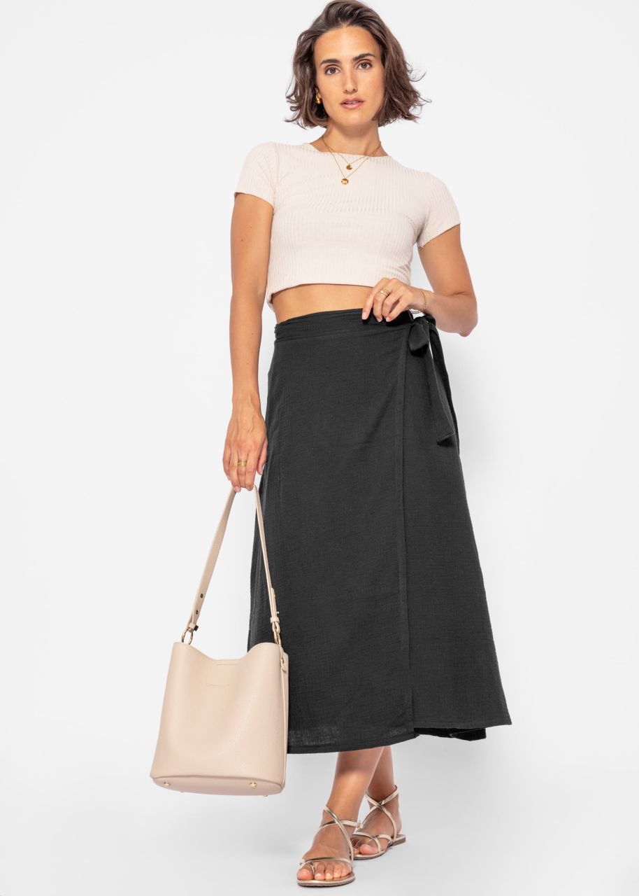 Long muslin wrap skirt - black