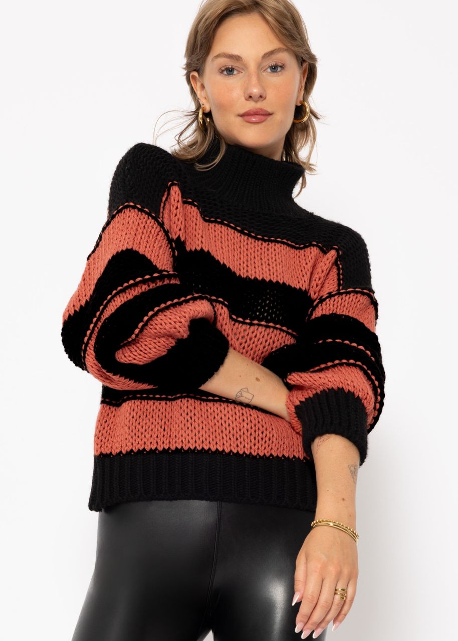 Turtleneck jumper with stripes - black-red-red