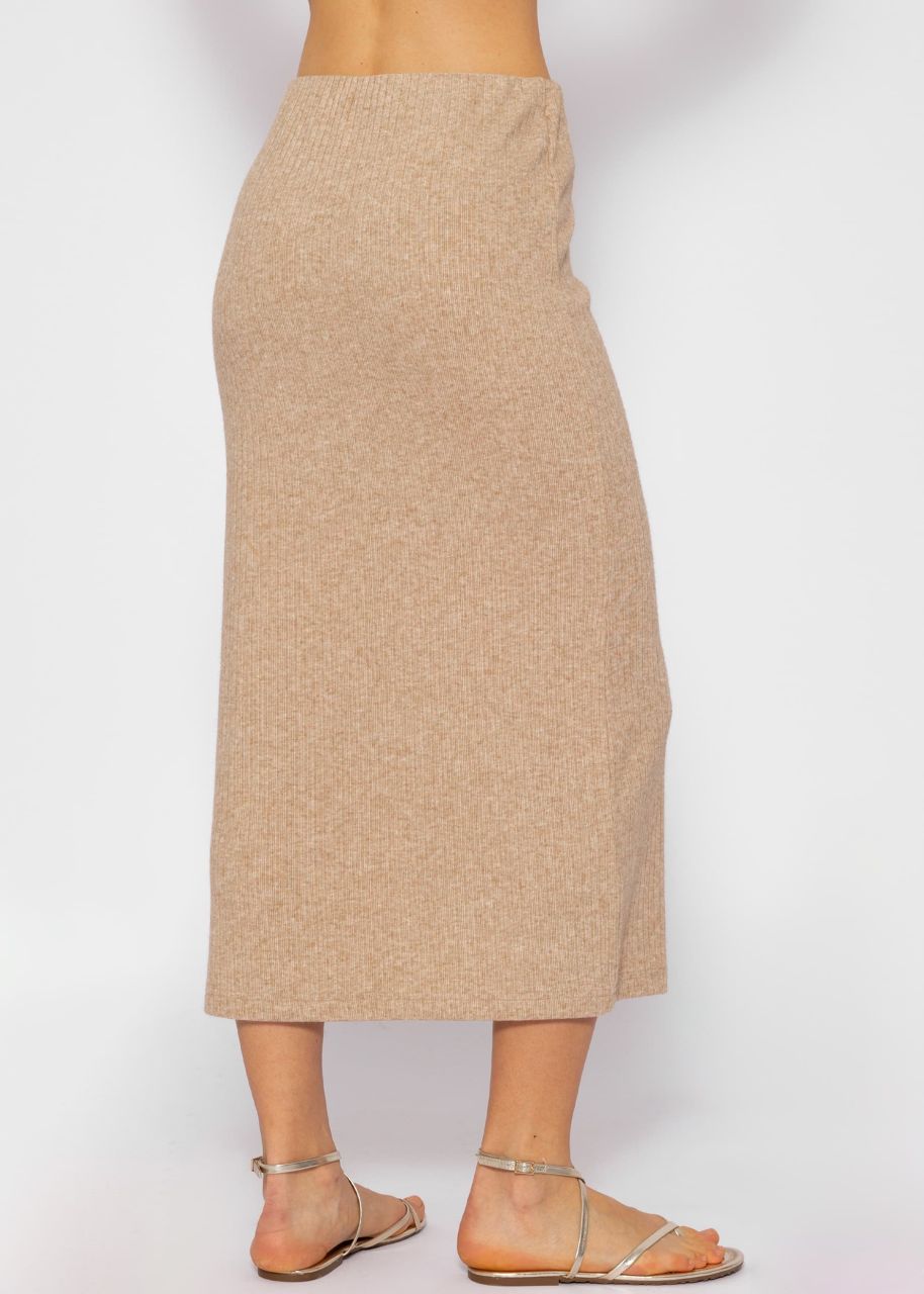 Ribbed skirt in midi length - beige