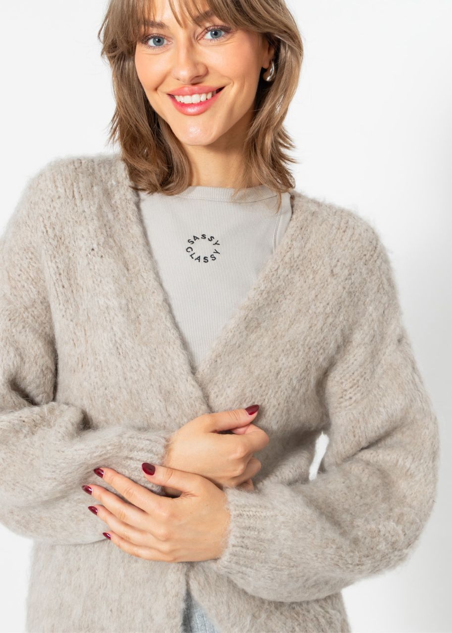 Fluffy cardigan with balloon sleeves - beige