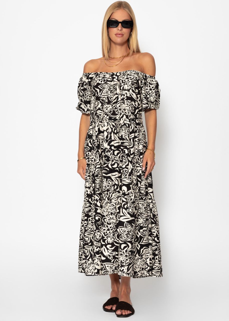 Maxi dress with floral print - black