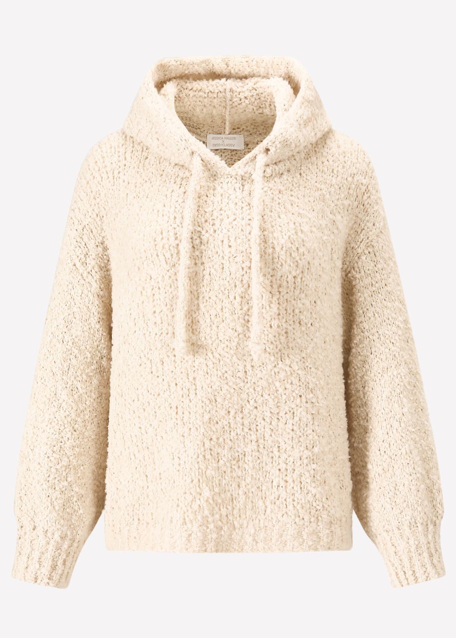 Jessica Haller Bouclé knit jumper with hoodie - offwhite