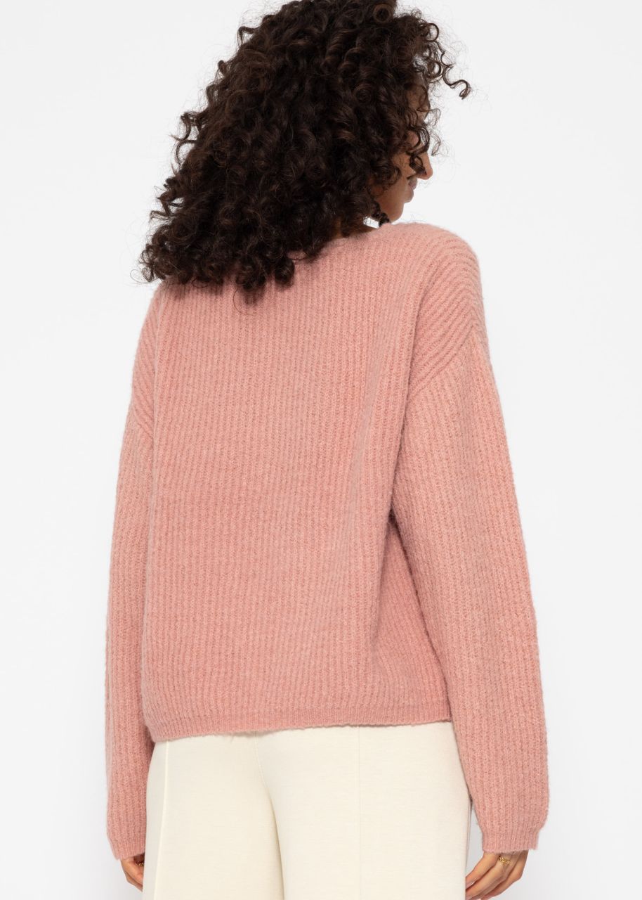 Ribbed jumper with round neckline - dusky pink