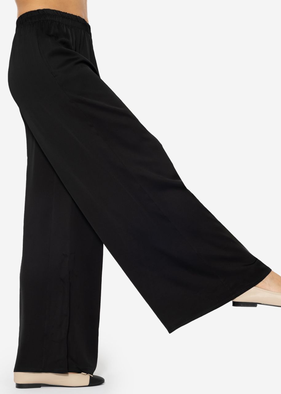 Satin trousers with wide leg - black