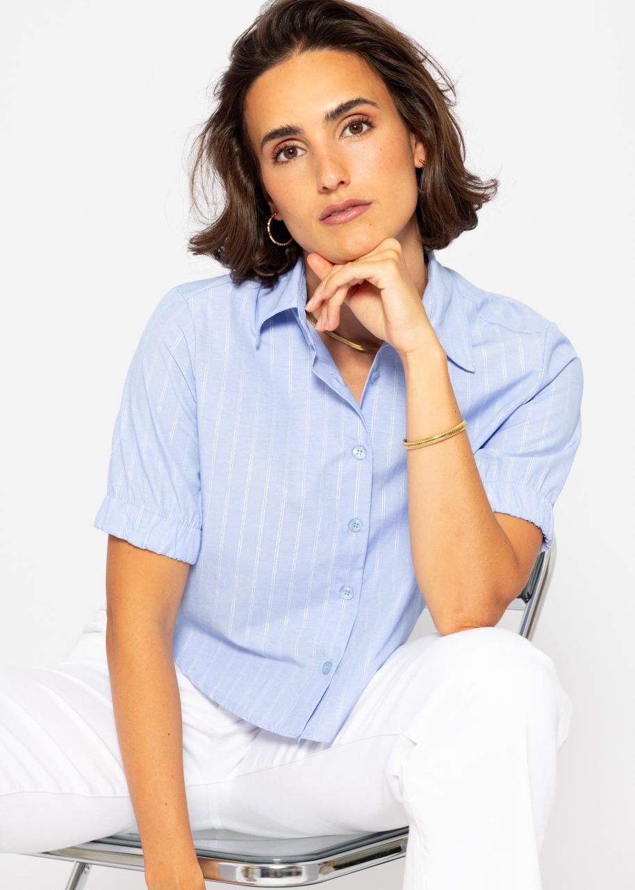 Shorter blouse with lurex stripes - light blue