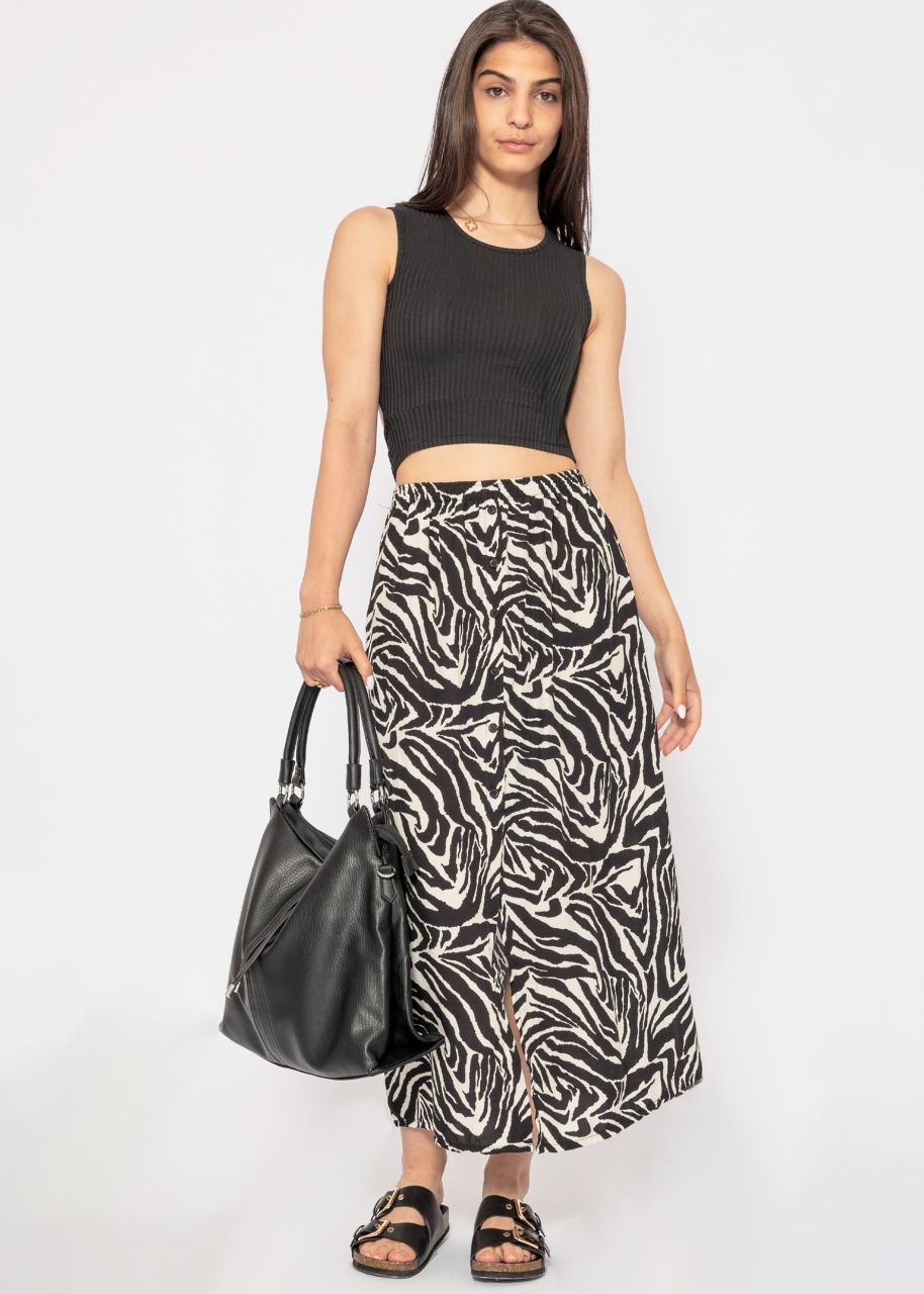 Long skirt with zebra print - black-offwhite