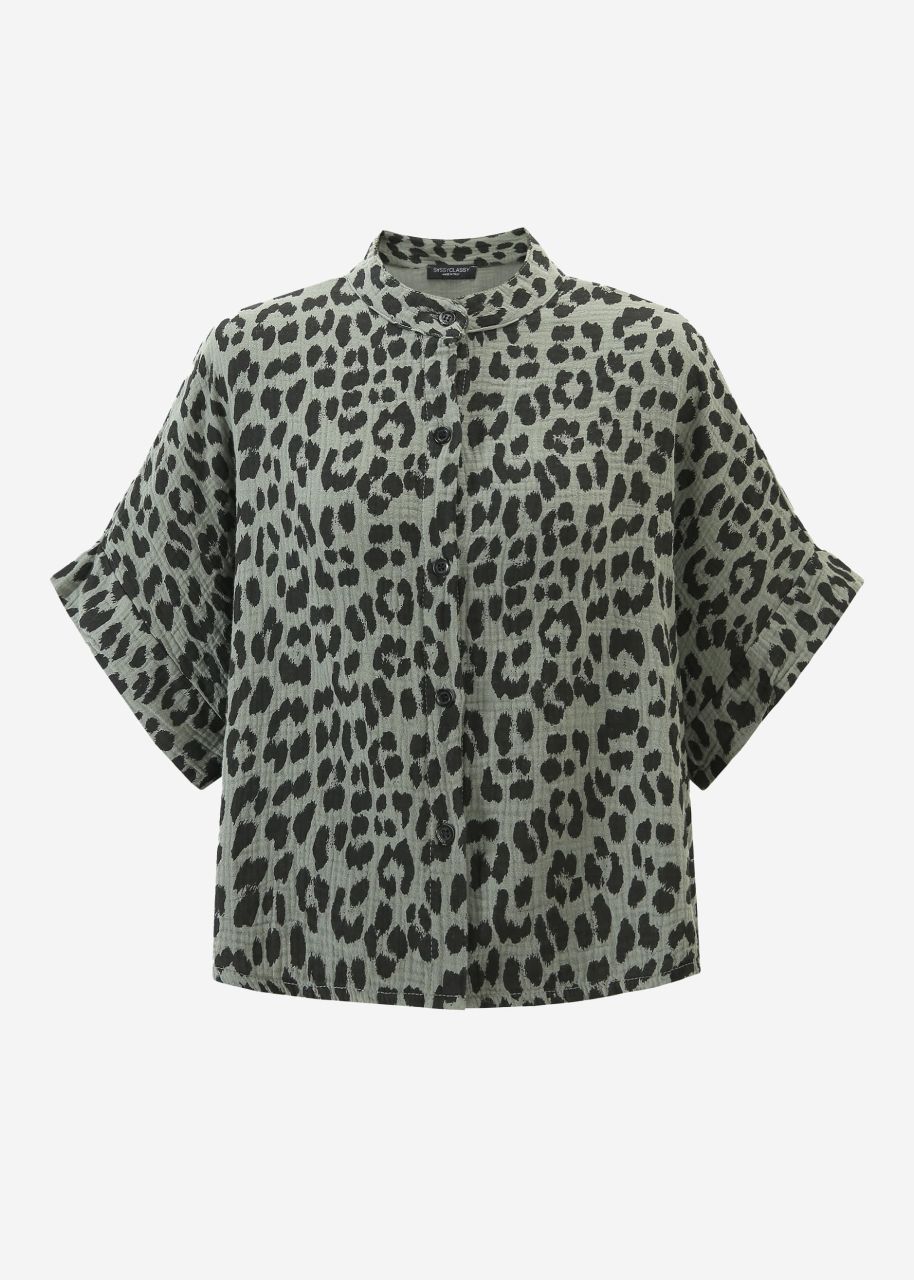 Muslin blouse with leo print - khaki