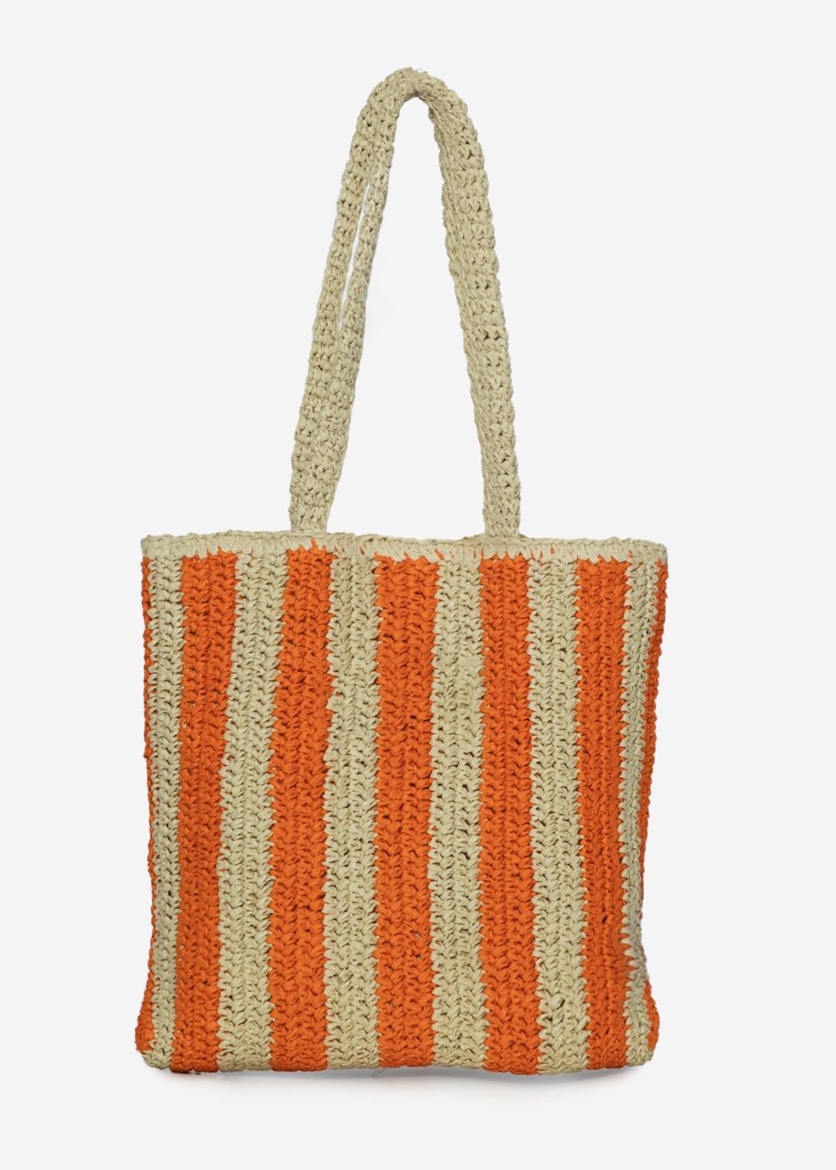 Striped raffia shopper - orange