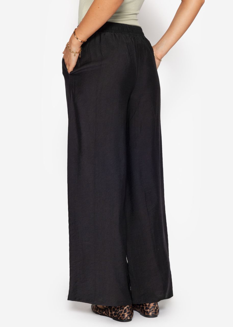 Shiny fabric trousers with straight leg - black