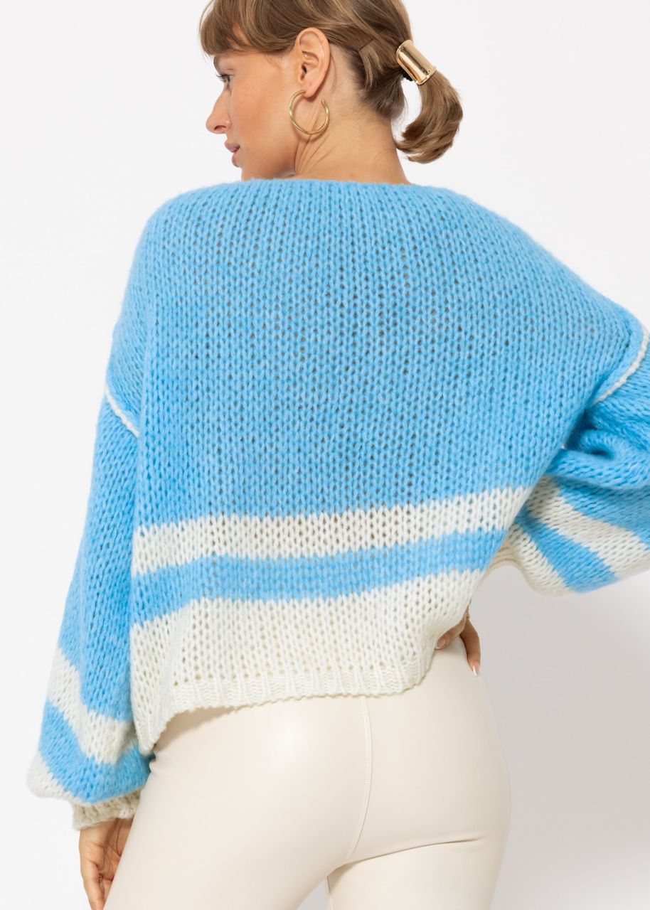 Jumper with striped hem - ice blue-offwhite
